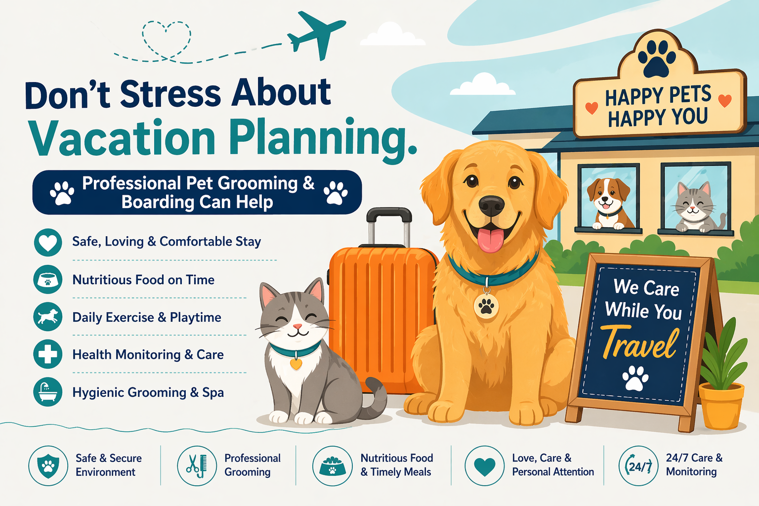 Don’t Stress About Vacation Planning. Professional Pet Grooming & Boarding Can Help