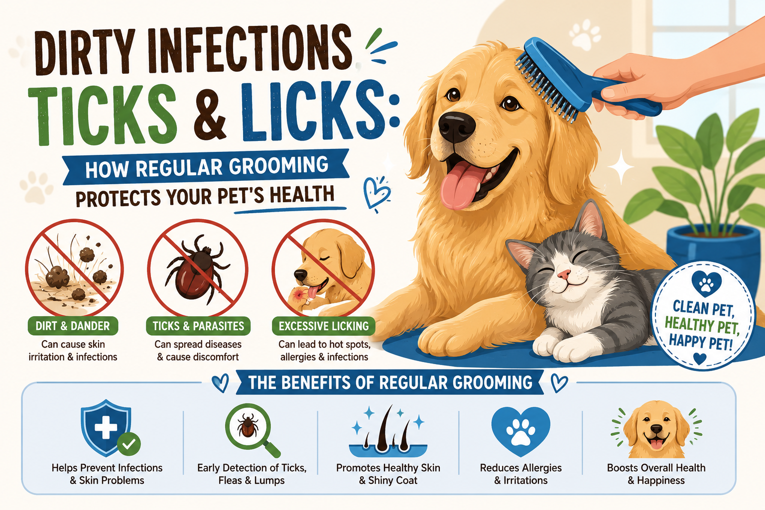 Dirty Infections, Ticks & Licks: How Regular Grooming Protects Your Pet’s Health