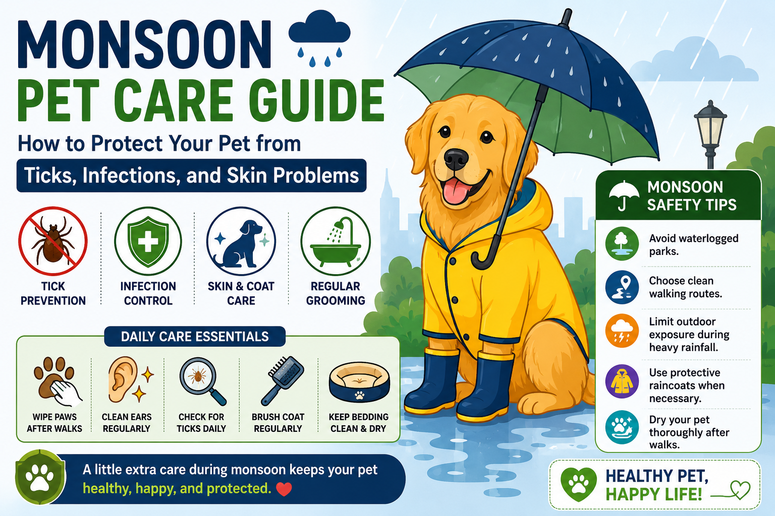 Monsoon Pet Care Guide: How to Protect Your Pet from Ticks, Infections, and Skin Problems